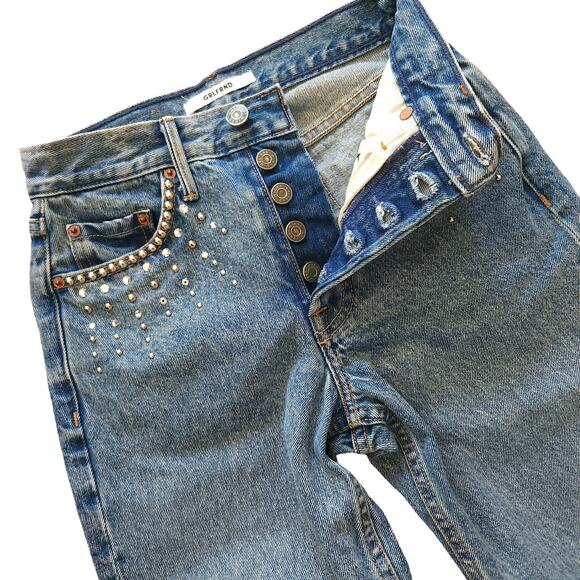 GRLFRND Karolina studded crystal skinny leg high waist jeans Glamrock Sz 23 NEW - Picture 3 of 10